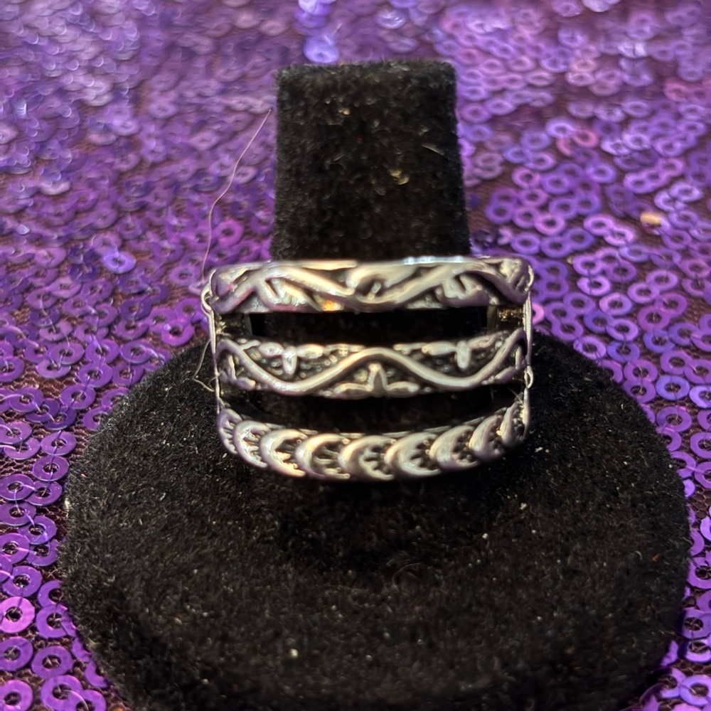 paparazzi Silver-Tone Triple Band Filigree Ring